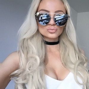 Large Cat Eye Sunglasses Flat Silver Mirrored Lens